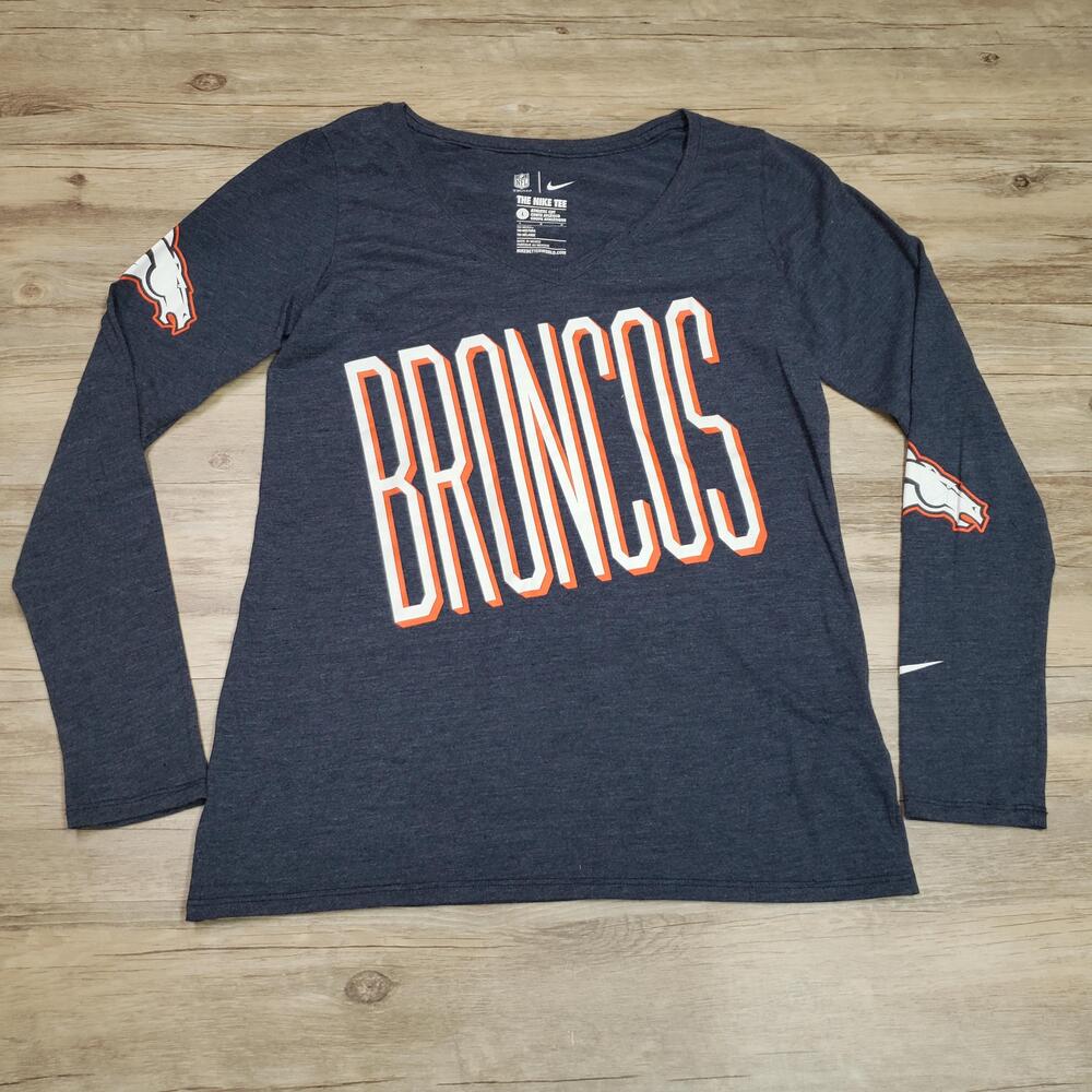 Denver Broncos Shirt Womens L Blue NFL Football Long Sleeve Tri-Blend Nike